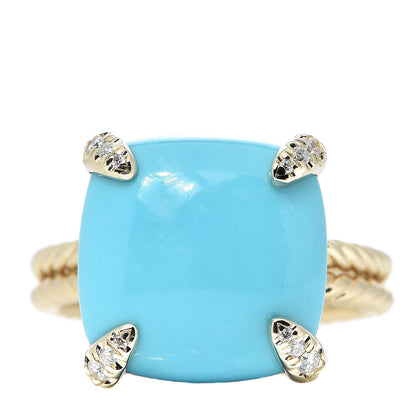 David Yurman 18K Yellow Gold Diamond Turquoise 14mm Chatelaine Ring 54 7 1 of 7