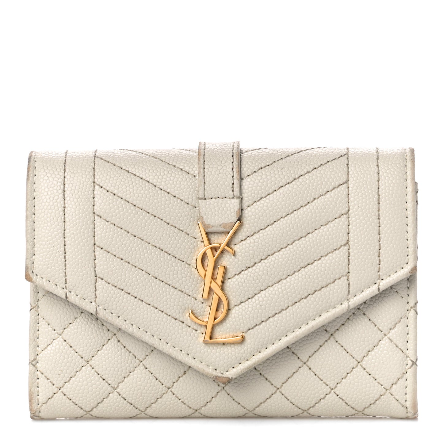 Grain De Poudre Textured Mixed Matelasse Triquilt Small Monogram Envelope Wallet Blanc Vintage