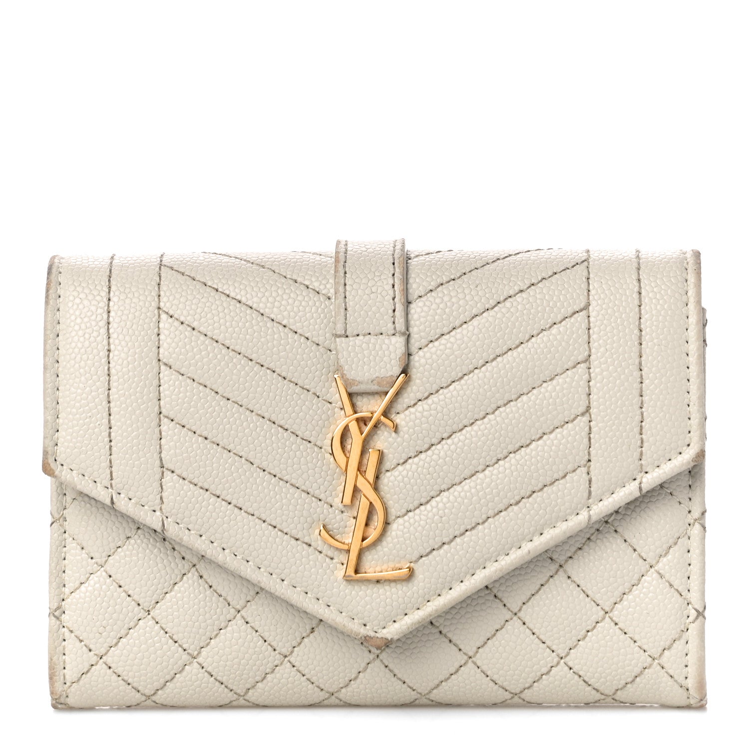 Saint Laurent Grain De Poudre Textured Mixed Matelasse Triquilt Small Monogram Envelope Wallet Blanc Vintage 1 of 13