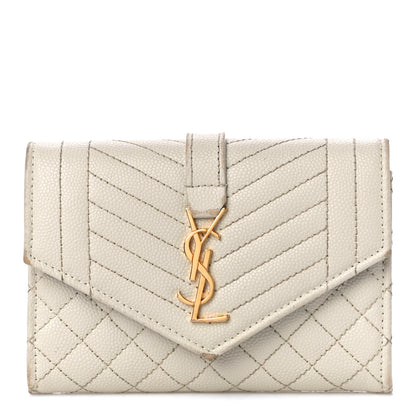 Saint Laurent Grain De Poudre Textured Mixed Matelasse Triquilt Small Monogram Envelope Wallet Blanc Vintage 1 of 13