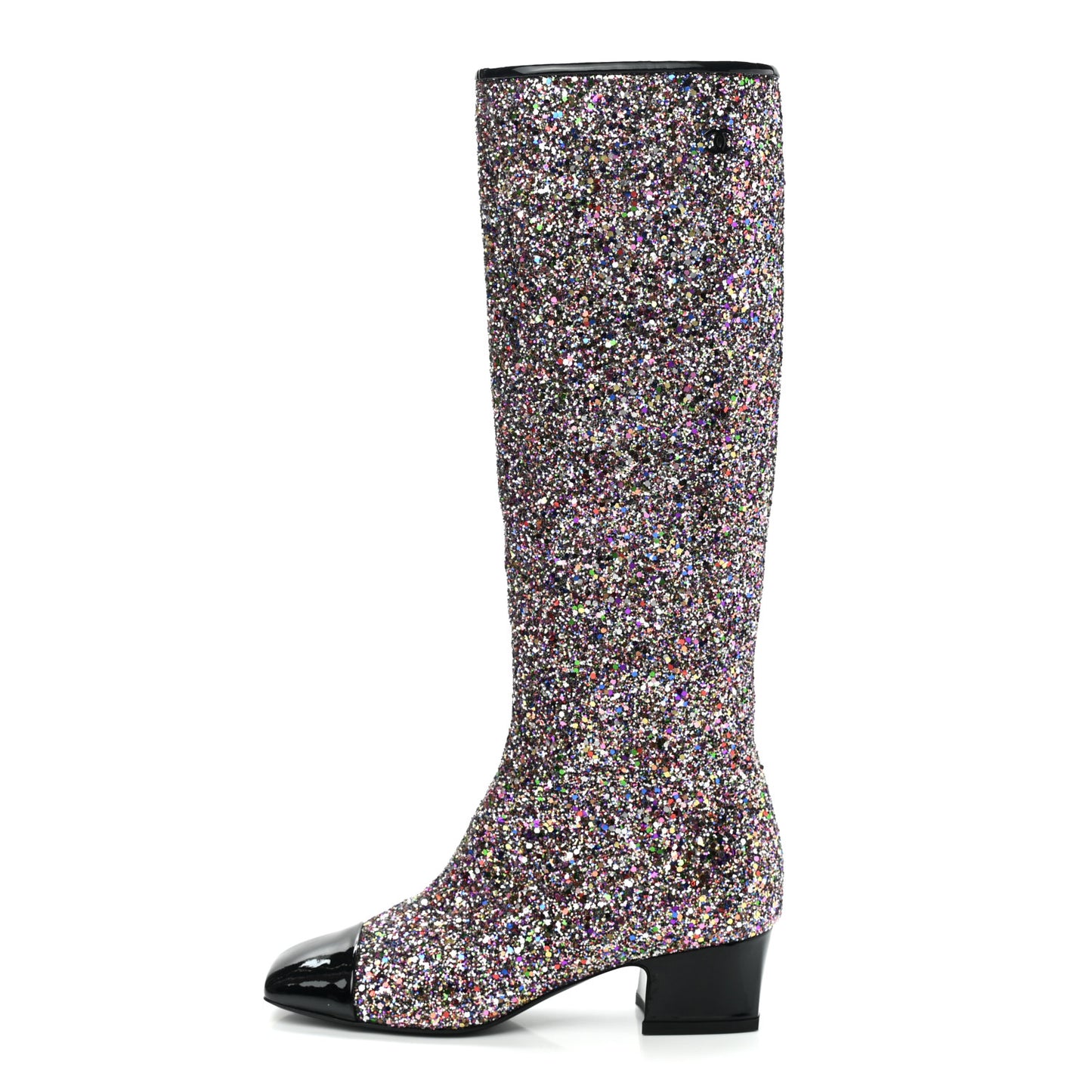 Glitter Patent Calfskin Cap Toe Fantasy High Boots 35.5 Multicolor Black