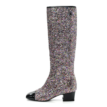 Chanel Glitter Patent Calfskin Cap Toe Fantasy High Boots 35.5 Multicolor Black 1 of 8