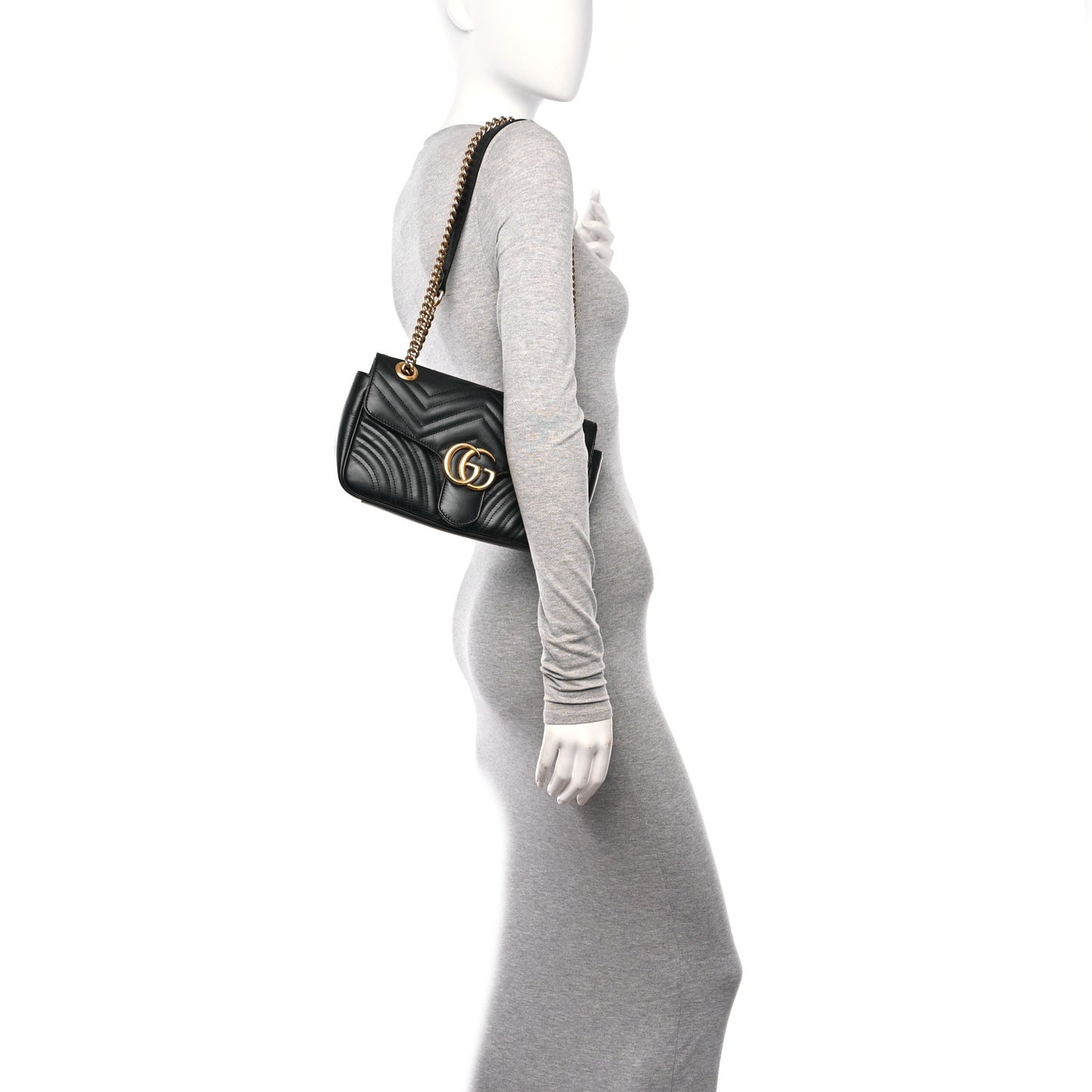 Calfskin Matelasse Small GG Marmont Shoulder Bag Black