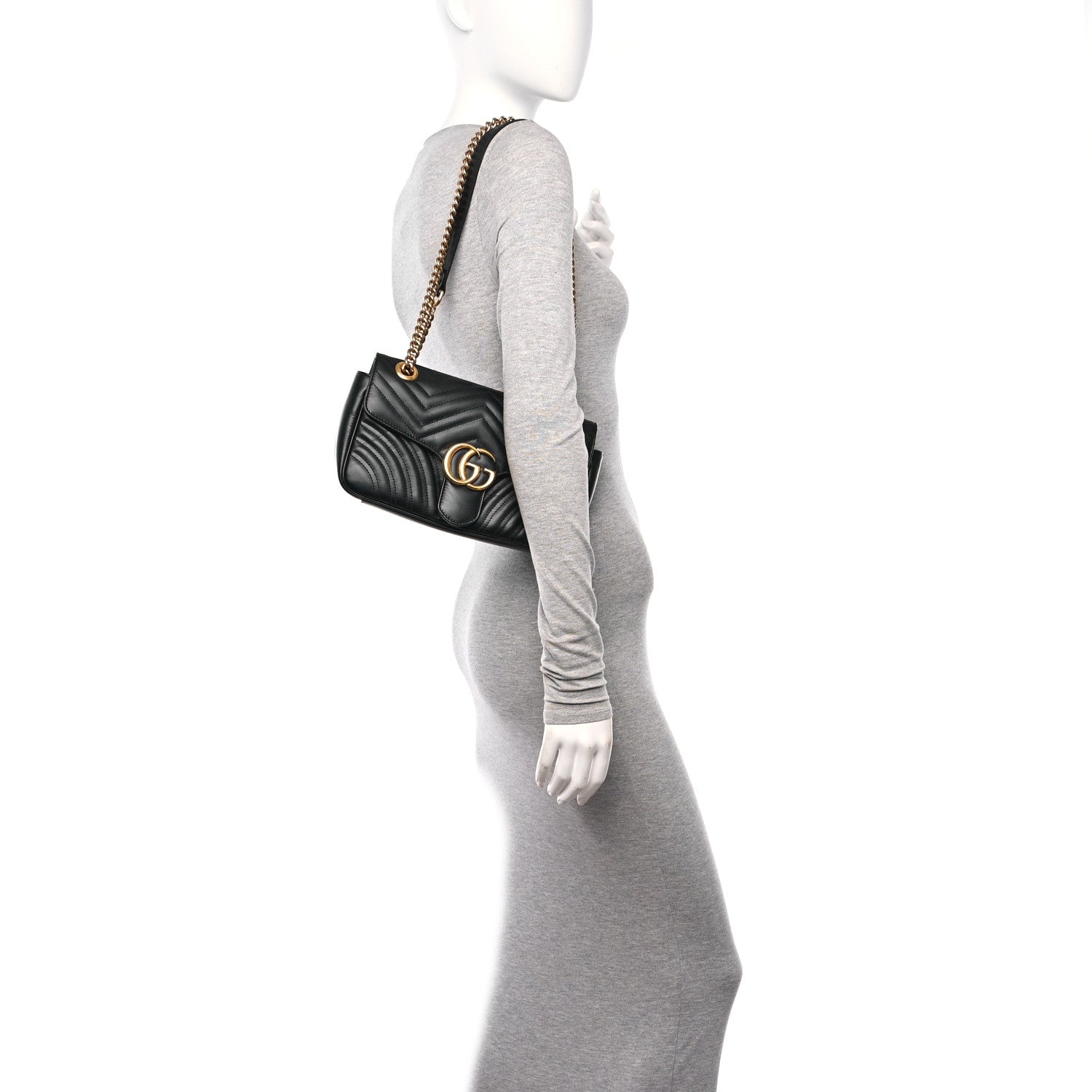 Gucci Calfskin Matelasse Small GG Marmont Shoulder Bag Black 2 of 11