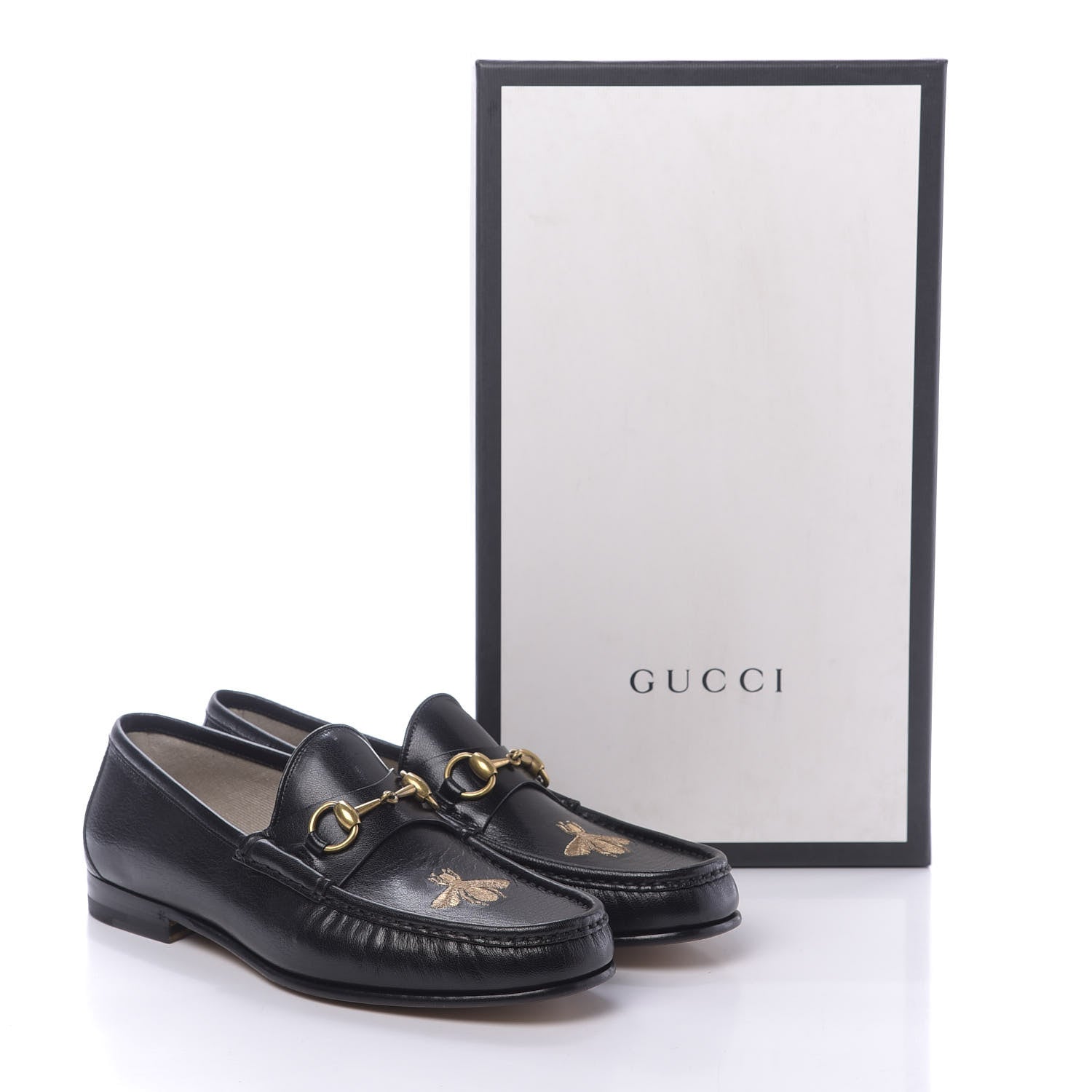 Gucci Calfskin Mens Bee Embroidered Roos Horsebit Loafers 8.5 Black 10 of 10