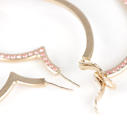 Chanel Swarovski Crystal CC Heart Hoop Earrings Pink 4 of 5