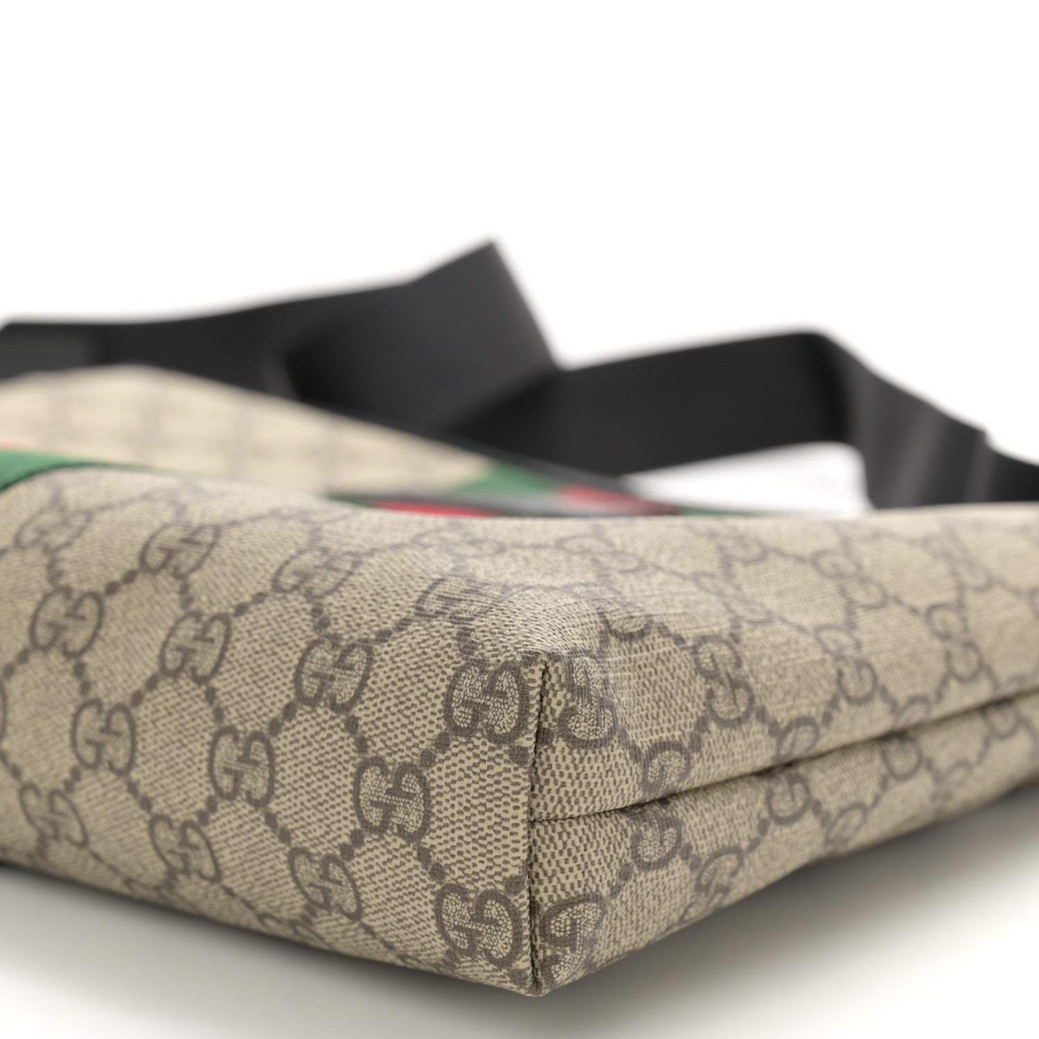 Gucci GG Supreme Monogram Calfskin Web Medium Flat Messenger Bag Beige Ebony Black 9 of 10