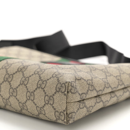 Gucci GG Supreme Monogram Calfskin Web Medium Flat Messenger Bag Beige Ebony Black 9 of 10