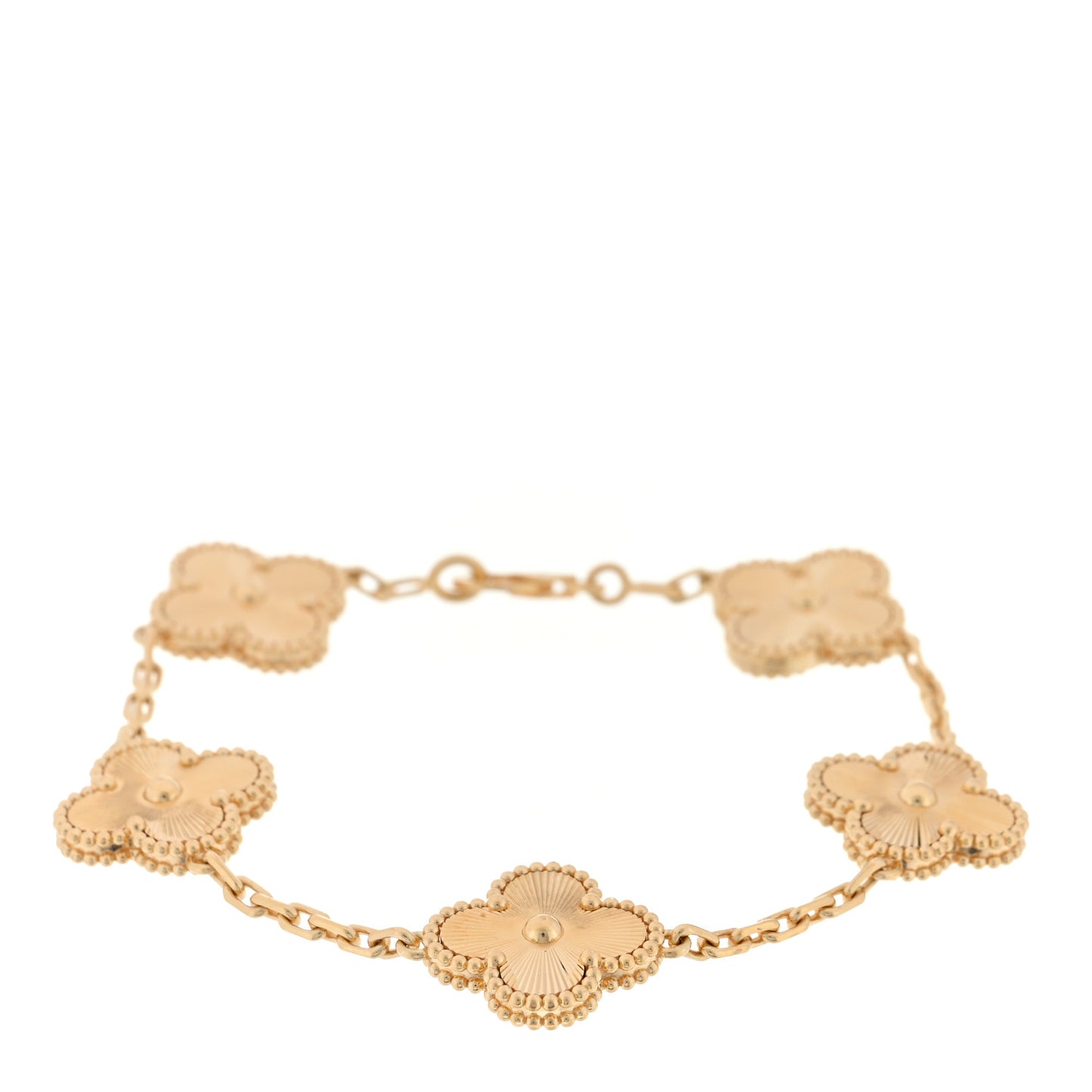18K Yellow Gold 5 Motifs Guilloche Vintage Alhambra Bracelet