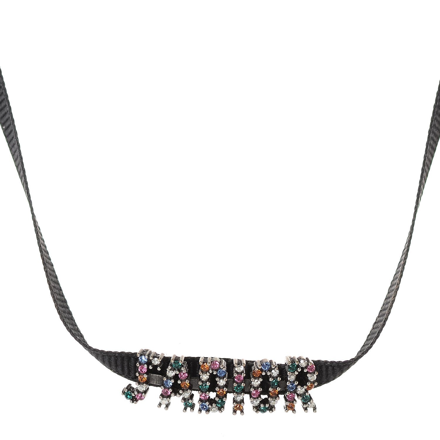 Christian Dior Grosgrain Ribbon Crystal J'Adior Logo Choker Necklace Multicolor 1 of 4