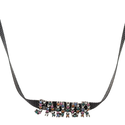 Christian Dior Grosgrain Ribbon Crystal J'Adior Logo Choker Necklace Multicolor 1 of 4
