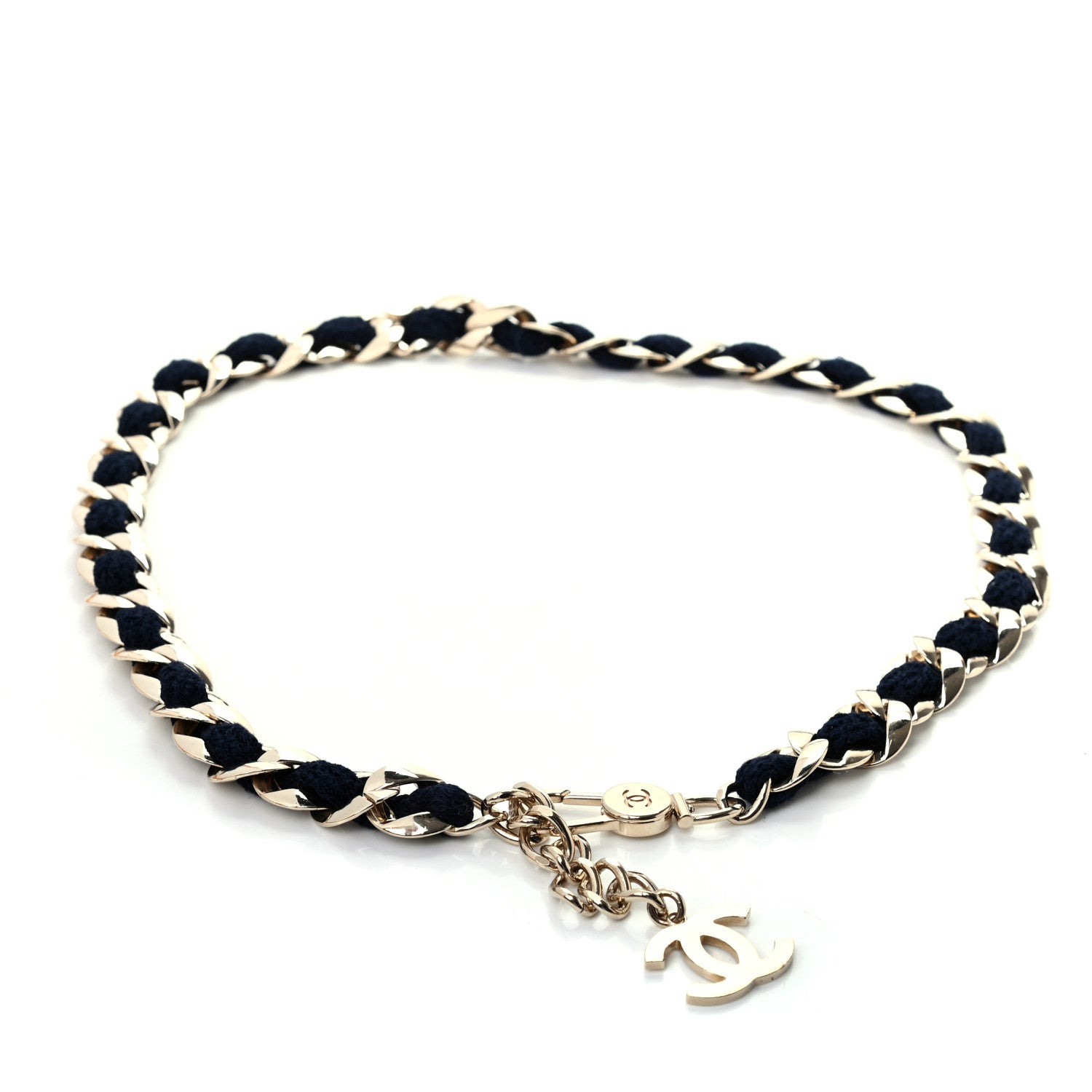 Chanel Terry Cloth Chain CC Medallion Belt Blue Gold 3 of 4