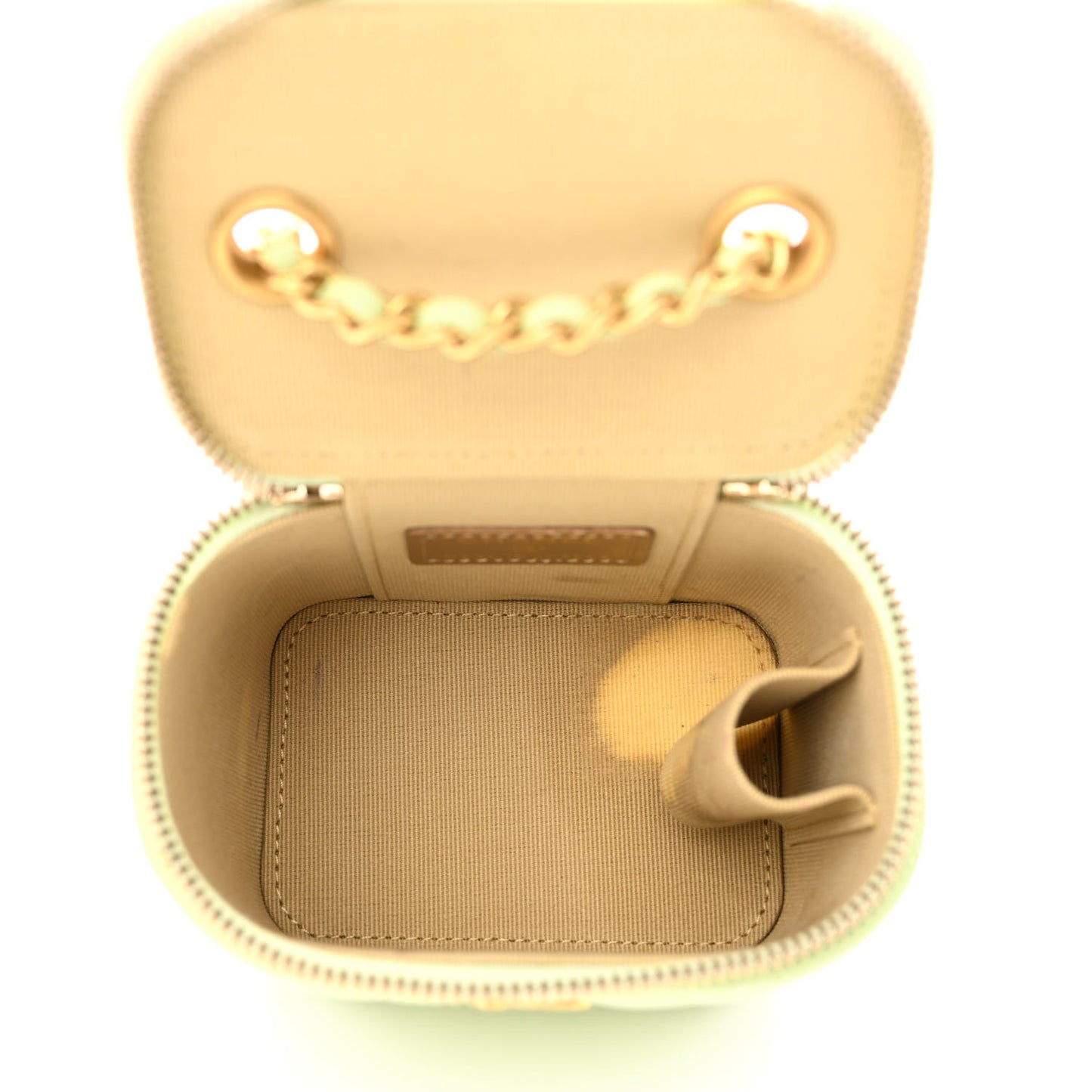Lambskin Quilted Pearl Crush Mini Vanity Case With Chain Light Green
