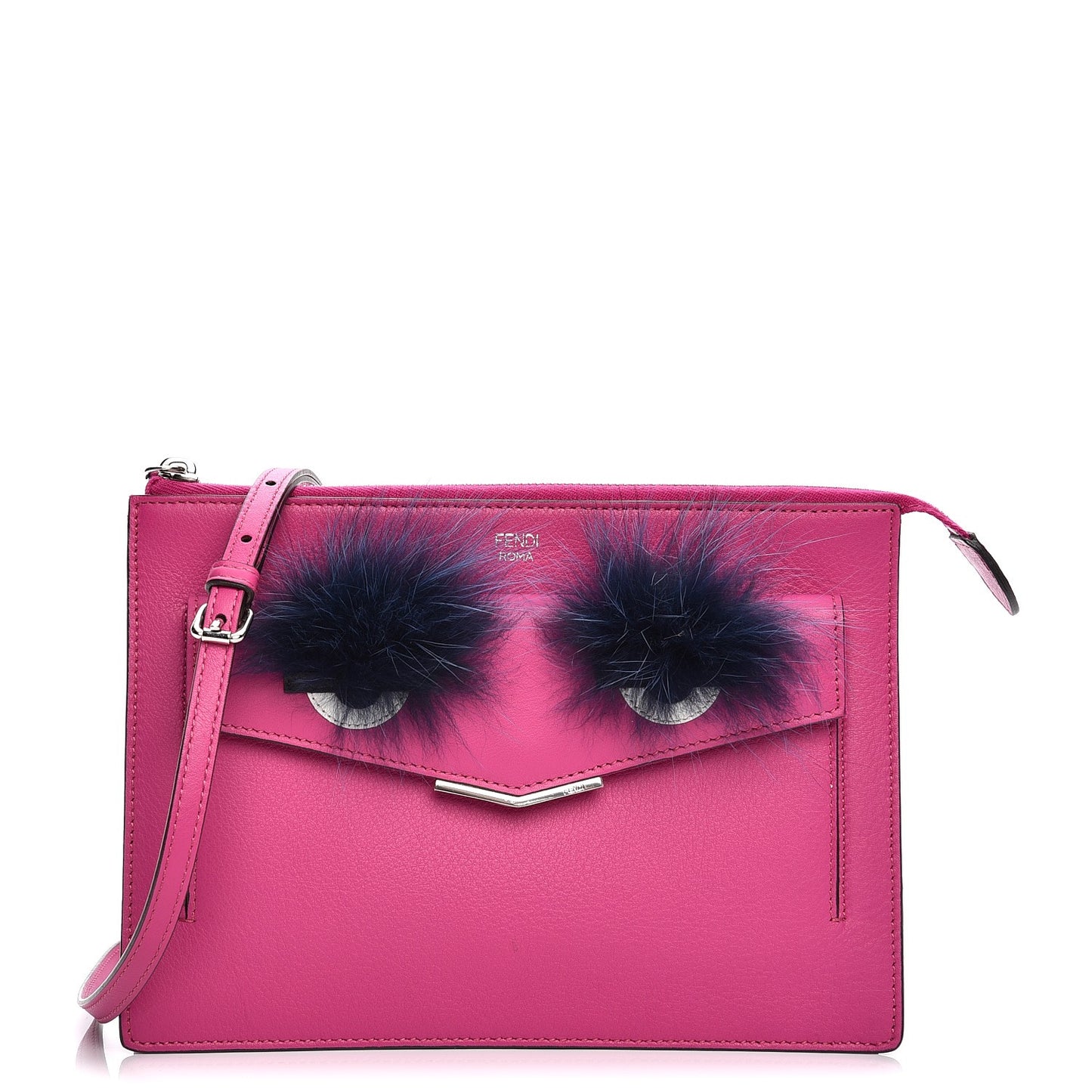 Vitello Dolce Fox Fur Monster Eyes Mini 2Jours Pouch Magenta