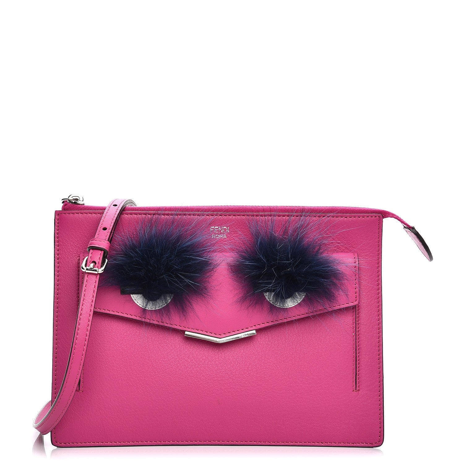 Fendi Vitello Dolce Fox Fur Monster Eyes Mini 2Jours Pouch Magenta 1 of 8