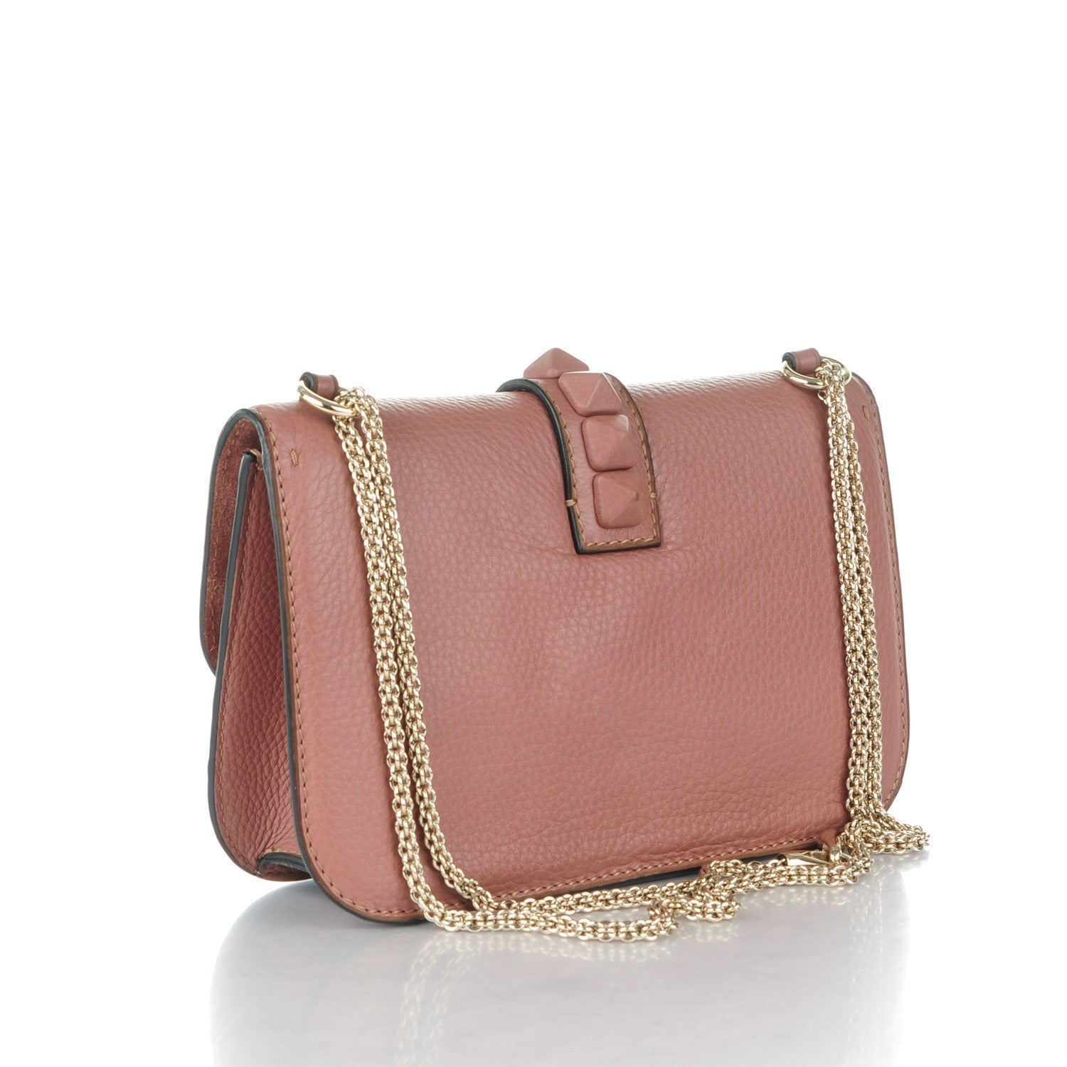 Valentino Garavani Pebbled Calfskin Monochrome Medium Glam Lock Rockstud Flap Brownish 3 of 7