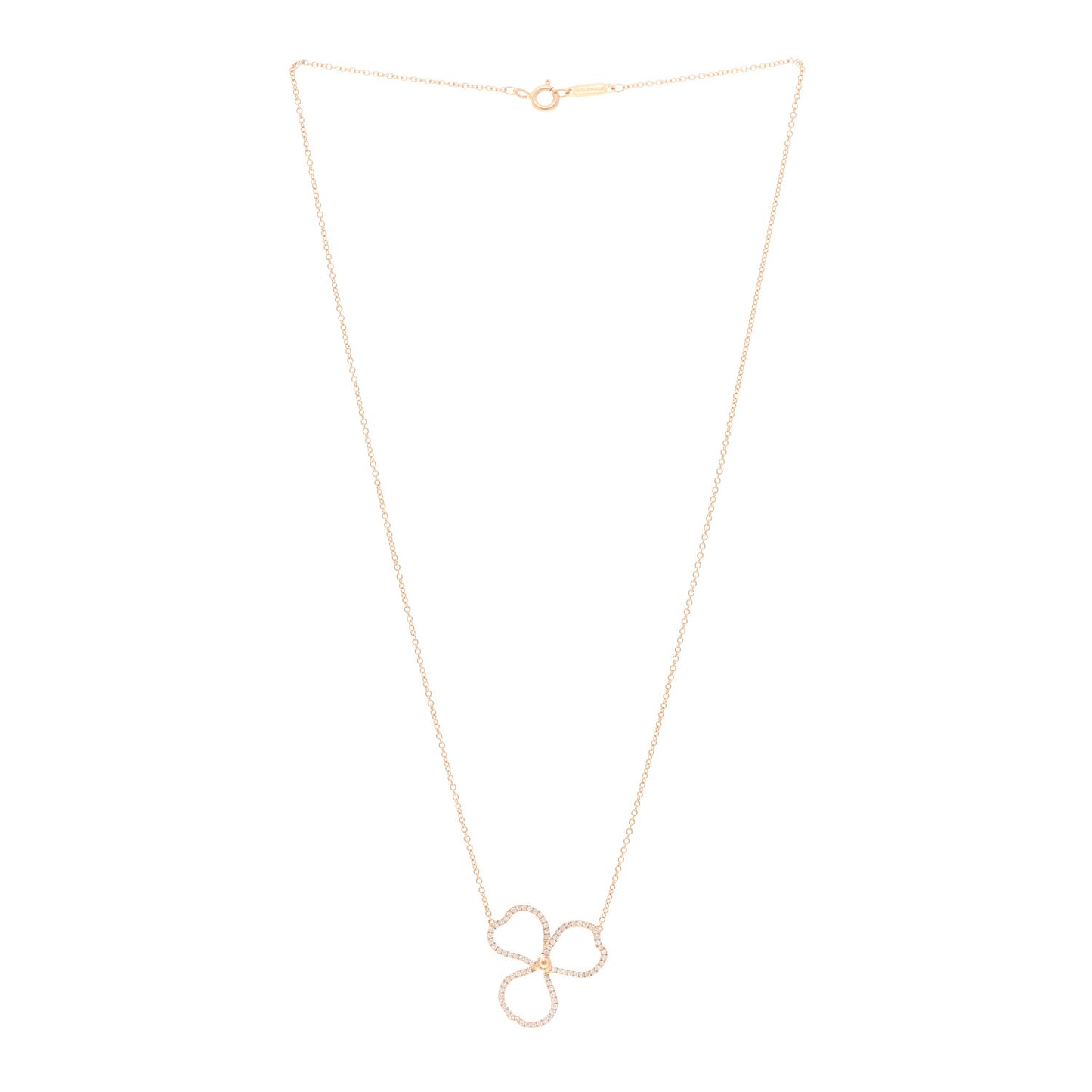 18K Rose Gold Diamond Open Flower Paper Flowers Pendant Necklace