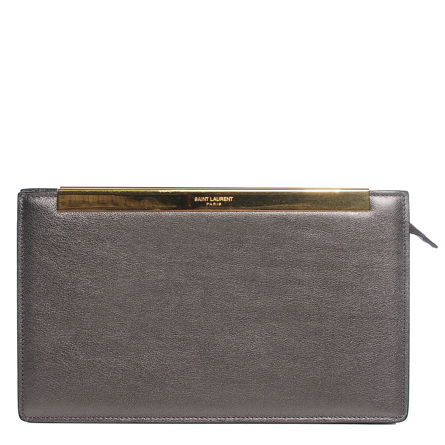 Saint Laurent Metallic Calfskin Lutetia Clutch Gunmetal 1 of 8
