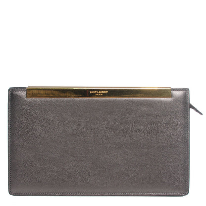 Saint Laurent Metallic Calfskin Lutetia Clutch Gunmetal 1 of 8