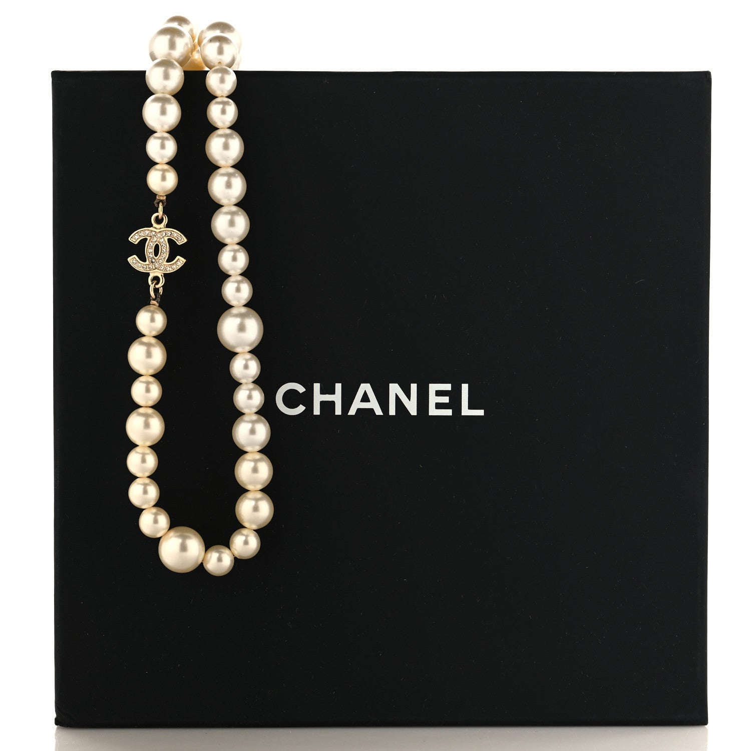 Chanel Crystal Pearl CC Long Necklace Gold 5 of 5
