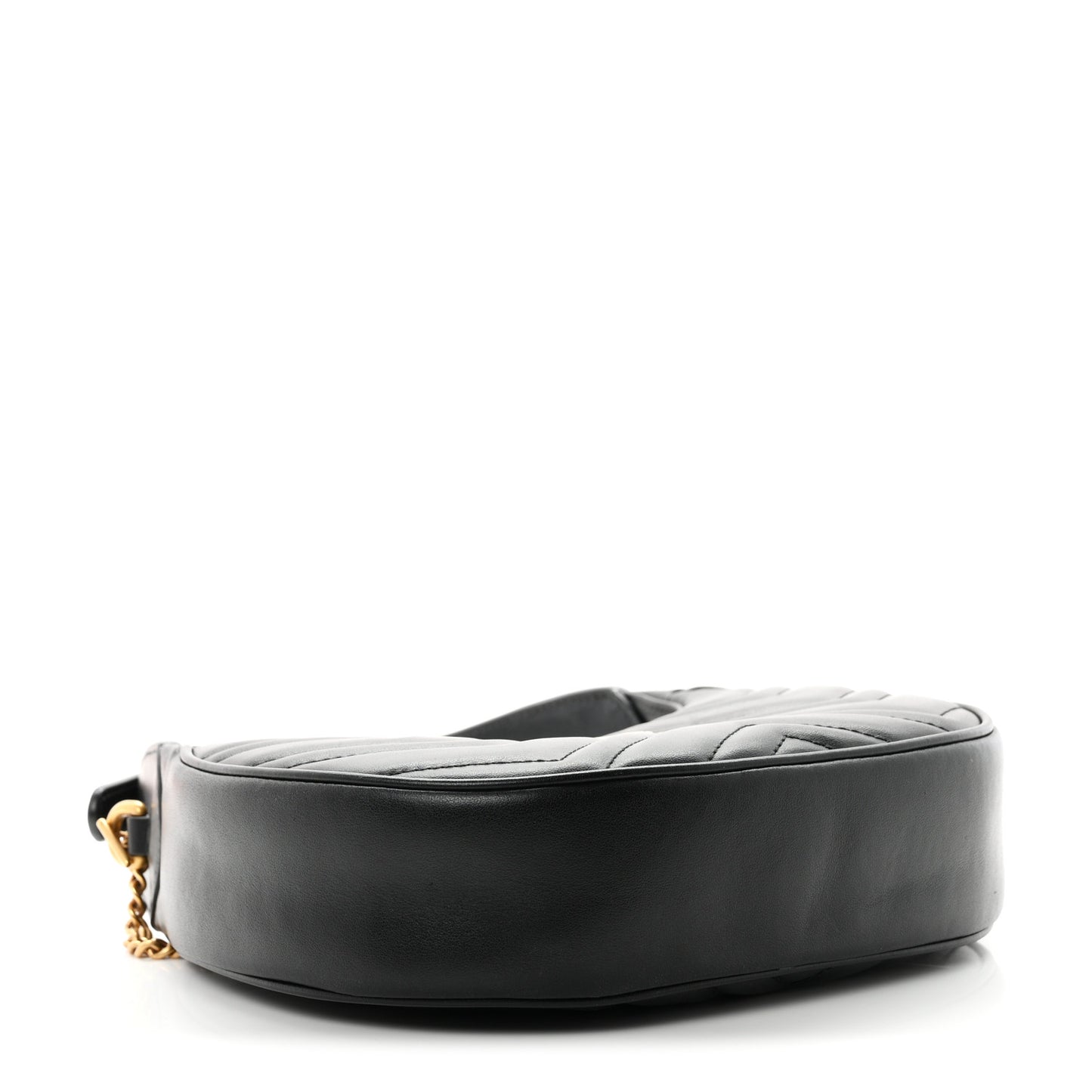 Calfskin Matelasse Chevron Mini GG Marmont Half Moon Hobo Black