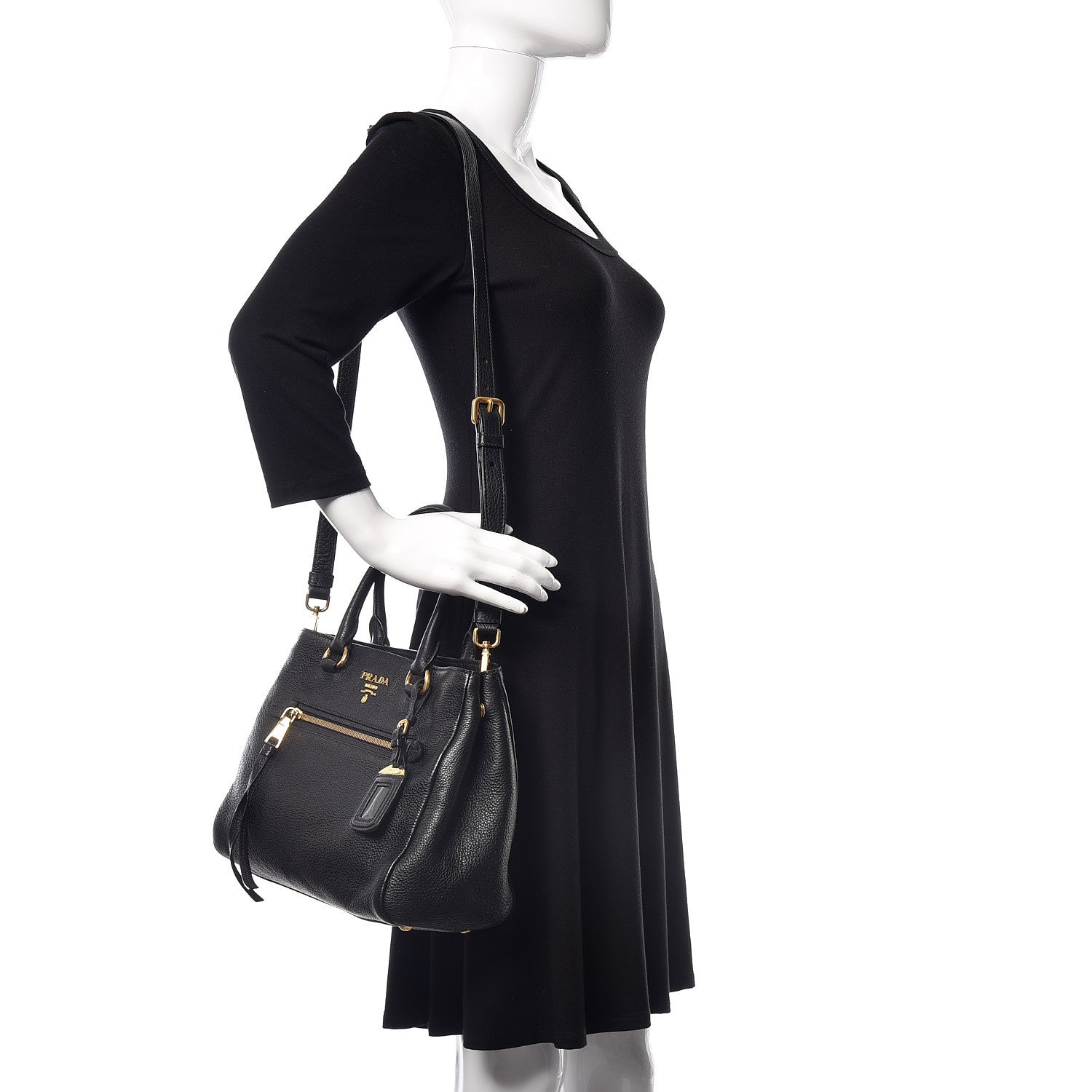 Prada Vitello Daino Top Handle Bag Black 2 of 11