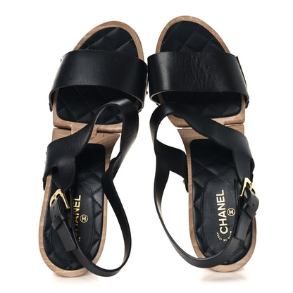 Chanel Wood Calfskin CC Hinge Wedge 41 Black 2 of 9
