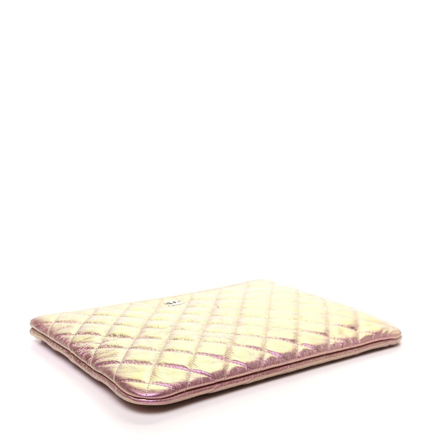 Iridescent Crumpled Calfskin Medium Cosmetic Case Pink