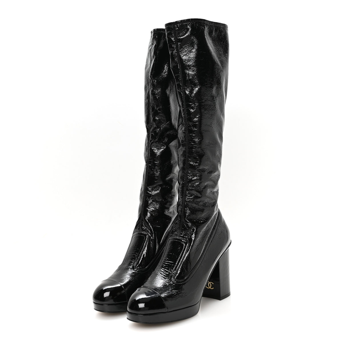 Crumpled Patent High Boots 39.5 Black