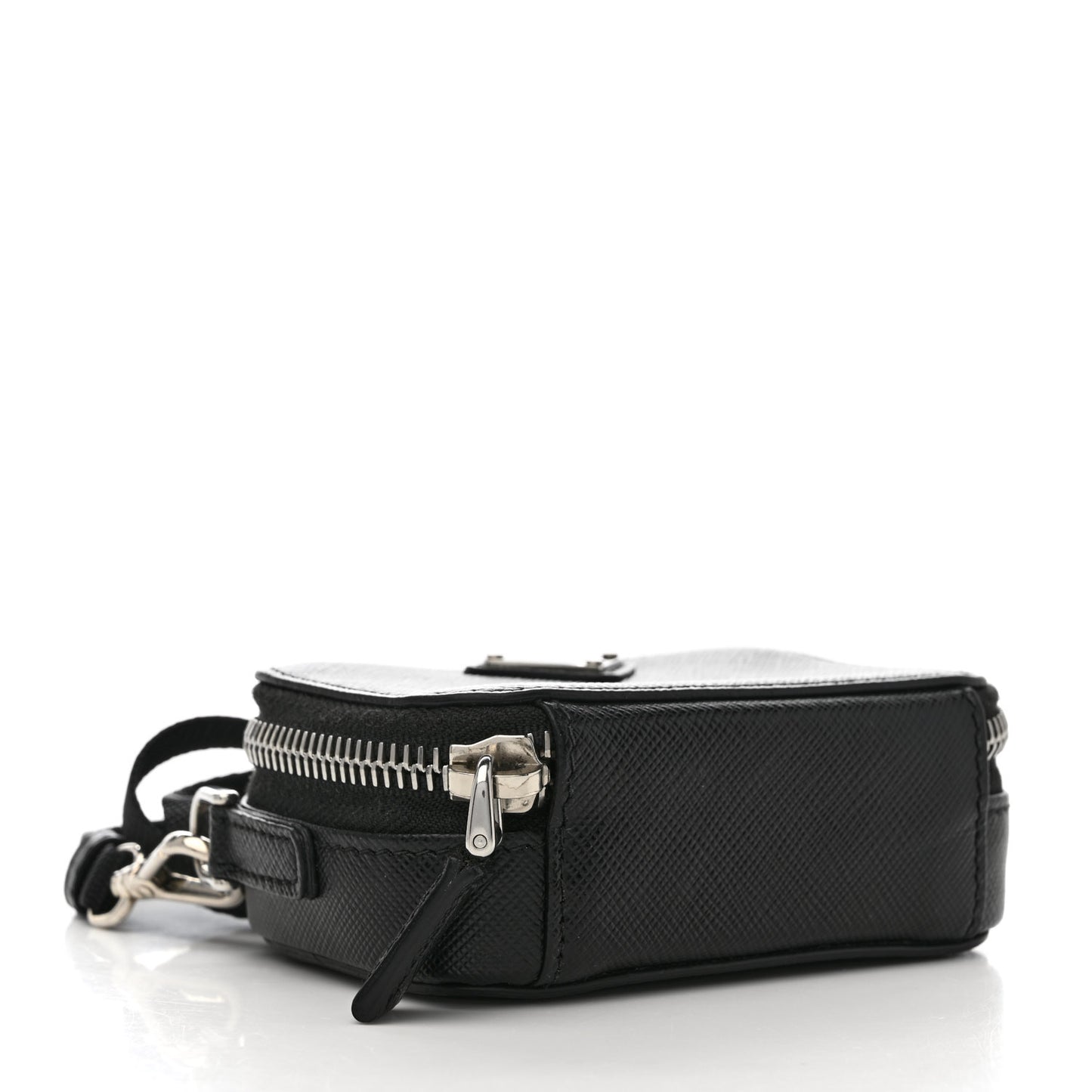 Saffiano Travel Metal Triangle Logo Mini Pouch Shoulder Bag Black
