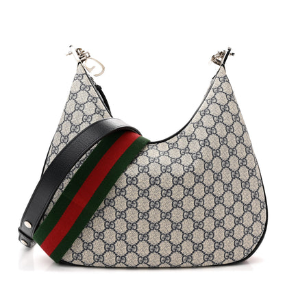 Gucci GG Supreme Monogram Textured Calfskin Web Large Attache Shoulder Bag Beige Blue 1 of 9