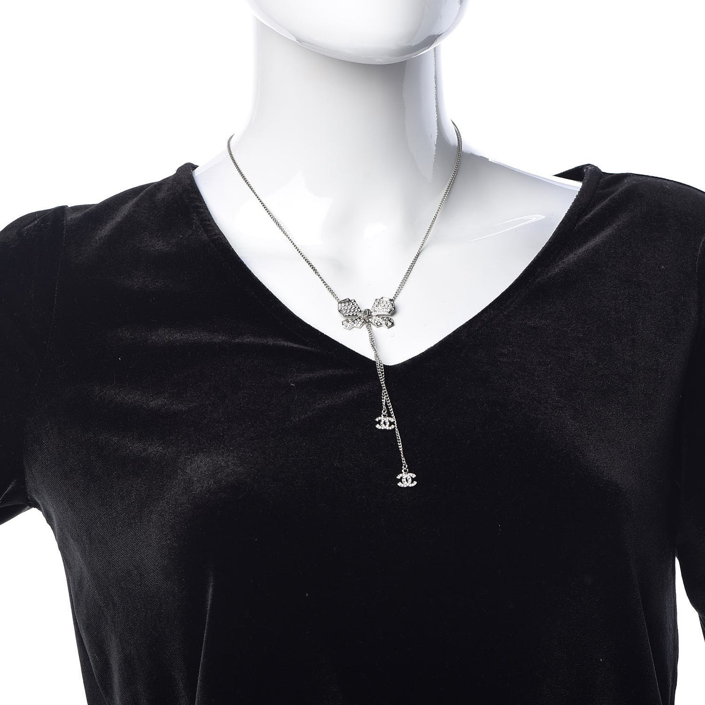 Crystal CC Bow Necklace Silver