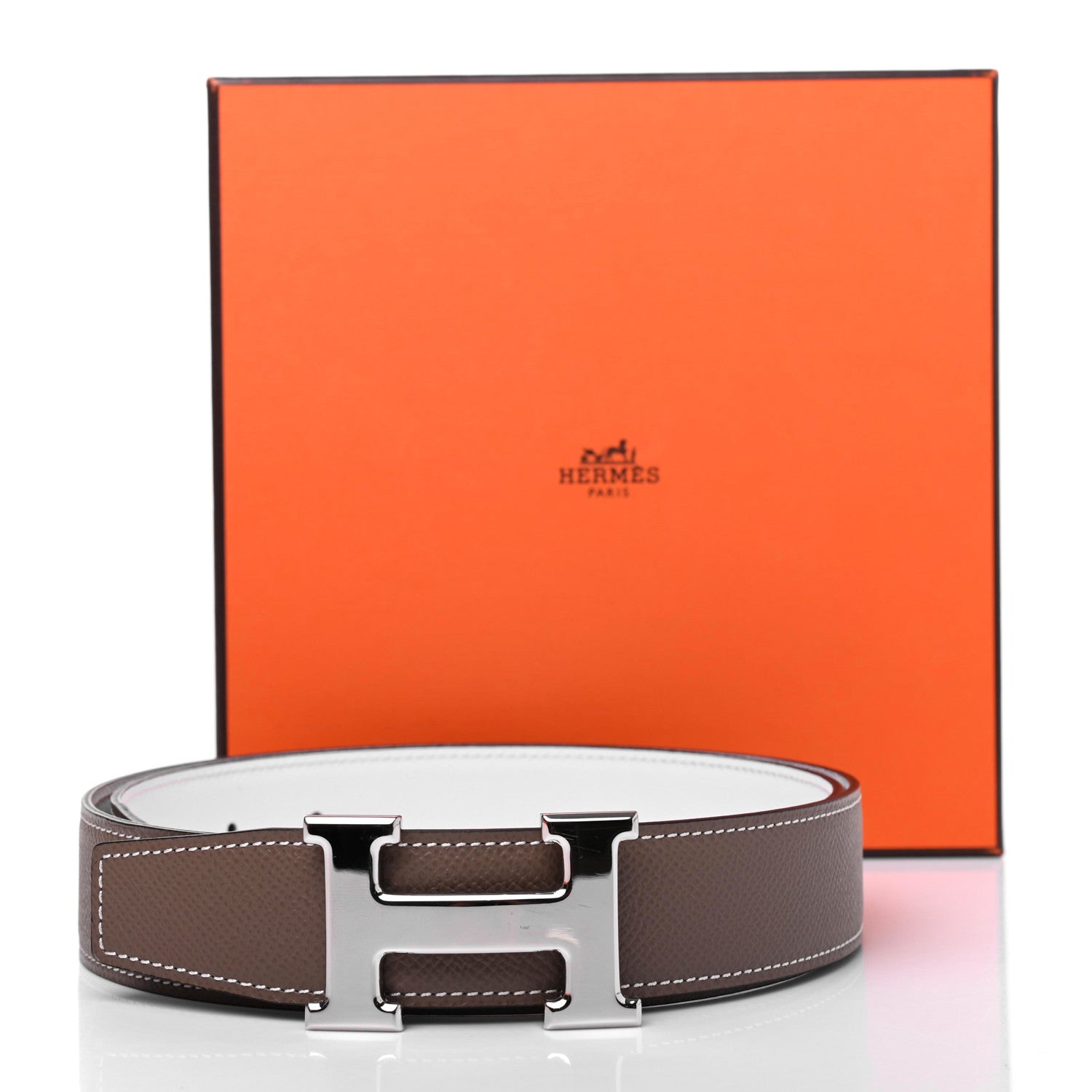 Hermes Epsom 32mm H Belt 85 Etoupe White 4 of 4