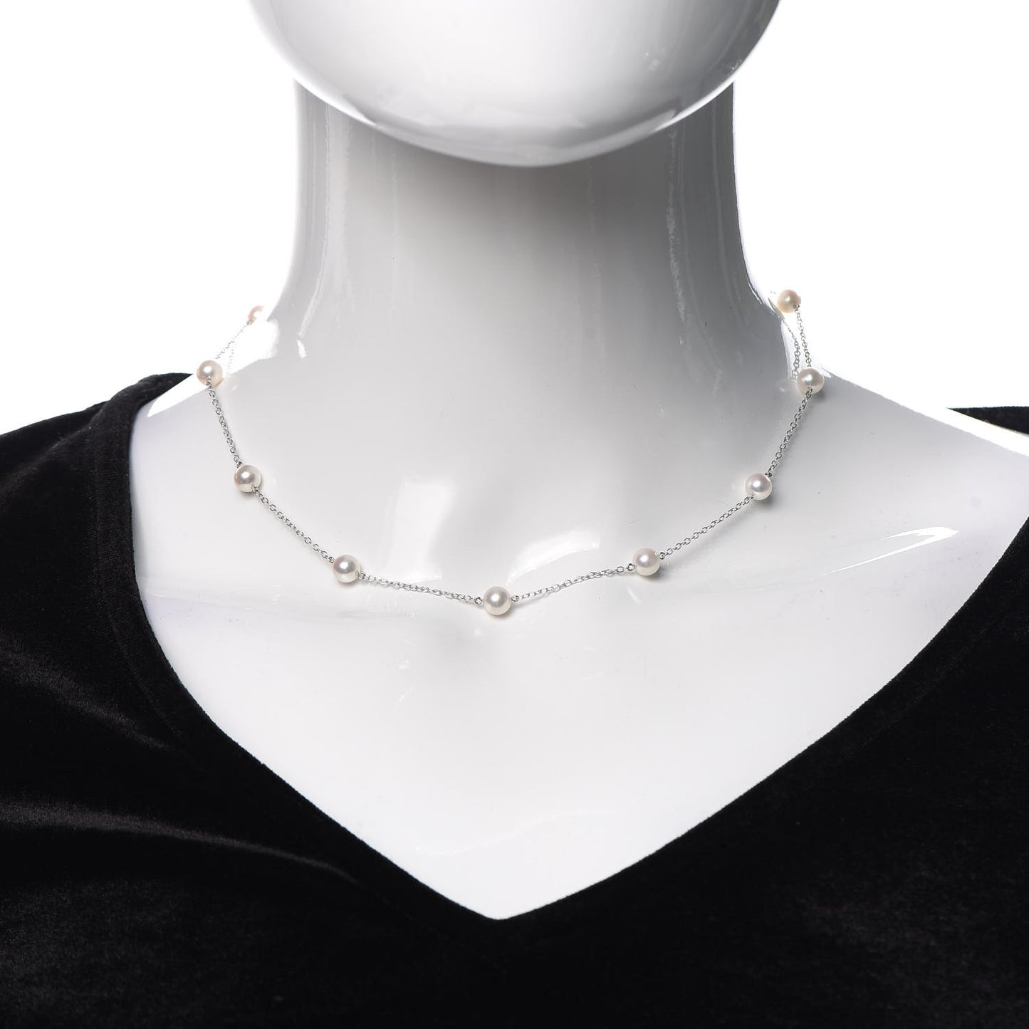 18K White Gold Akoya Pearl 5.5-6mm Station Necklace