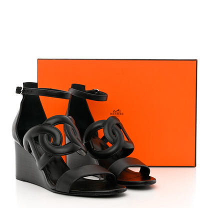 Hermes Nappa Brisbane Wedge Sandals 37 Black 11 of 11