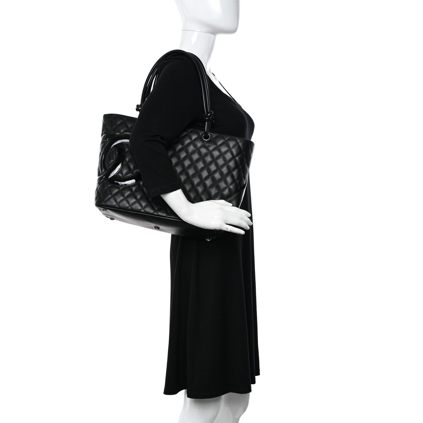 Calfskin Quilted Large Cambon Tote Black