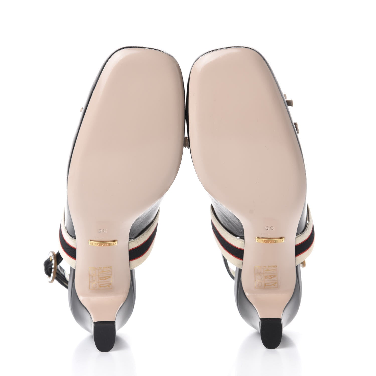 Gucci Malaga Kid Bow Ace Stripe Mid Heel Slingback Pumps 38 Black 6 of 10
