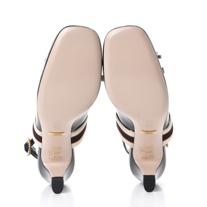 Gucci Malaga Kid Bow Ace Stripe Mid Heel Slingback Pumps 38 Black 6 of 10