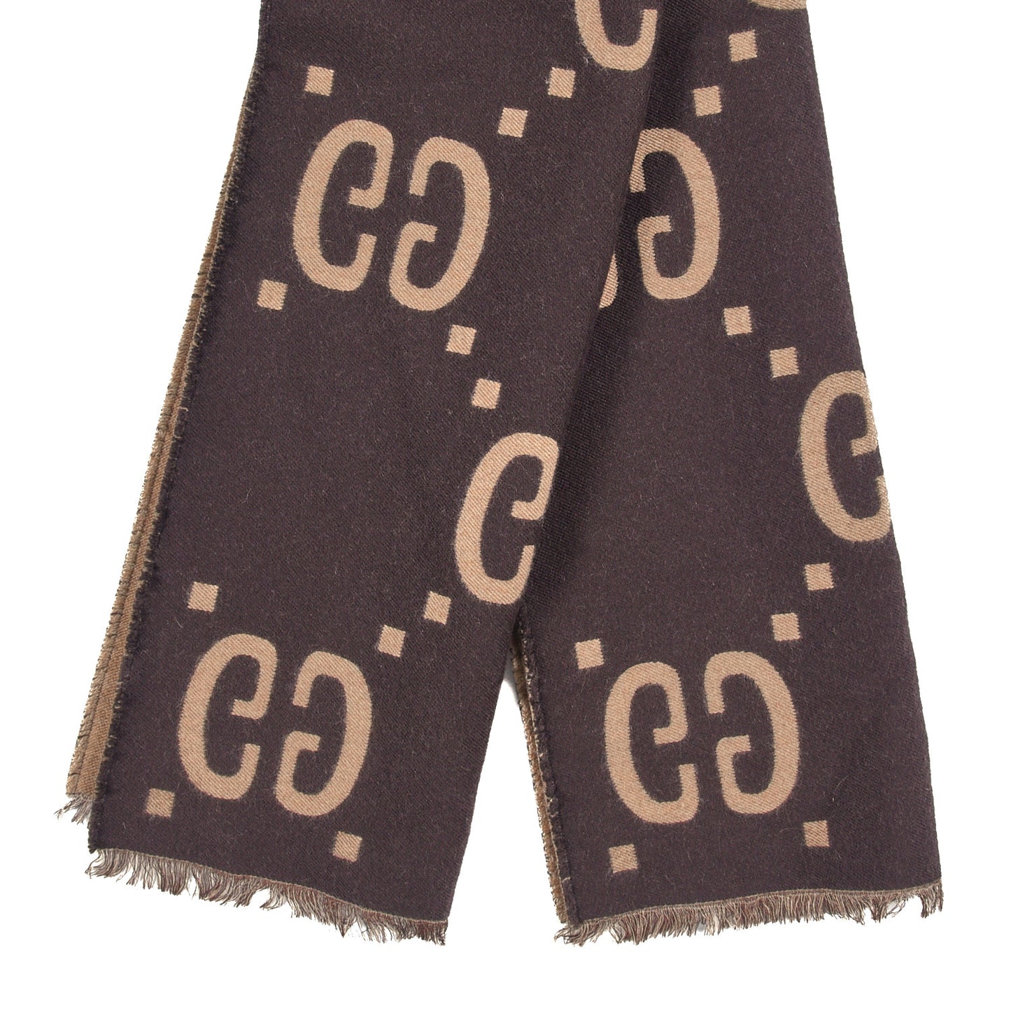 Wool Silk Monogram Jumbo GG Freedom Scarf Dark Brown Beige