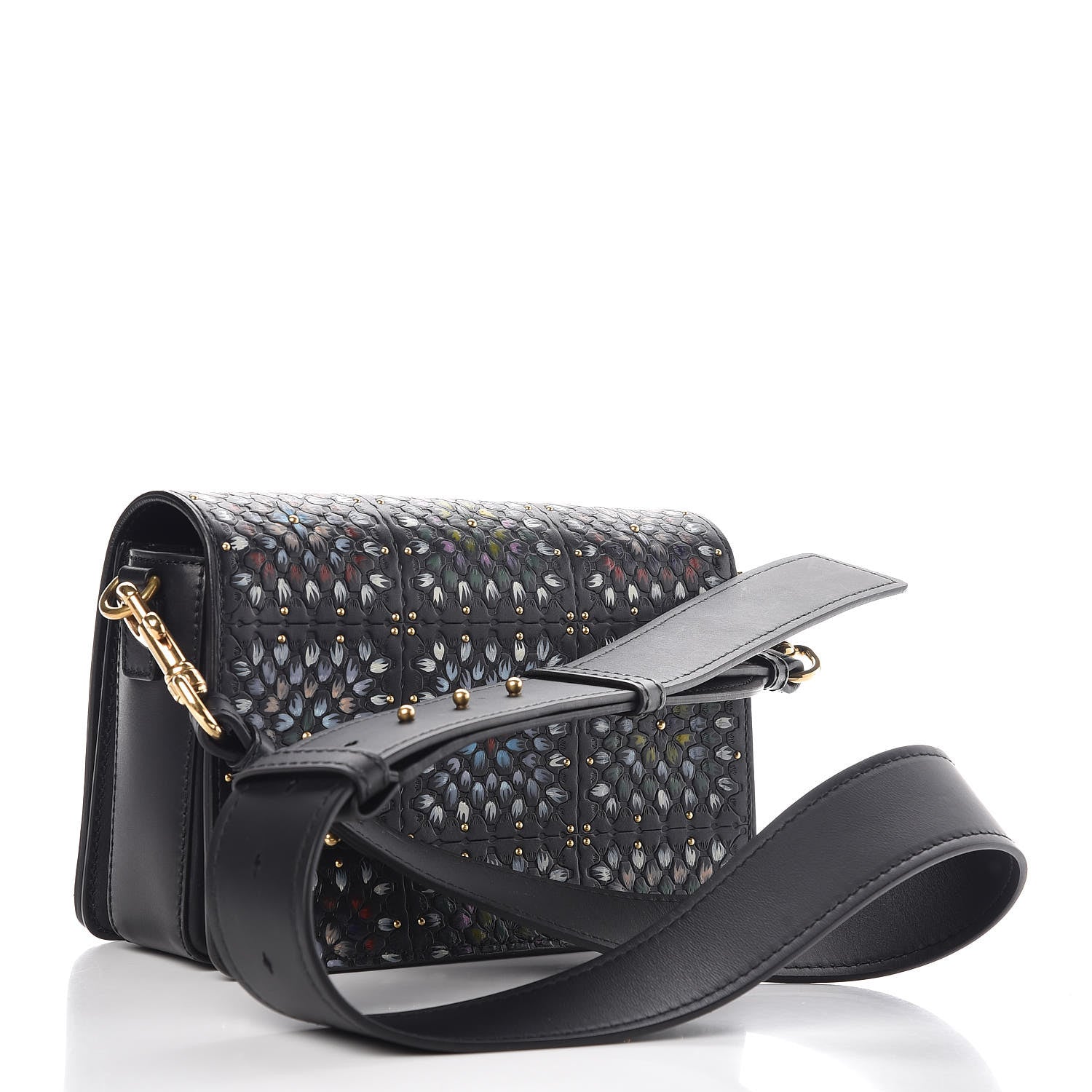 Christian Dior Calfskin Studded Floral Dio(r)evolution Flap Bag Black 3 of 7
