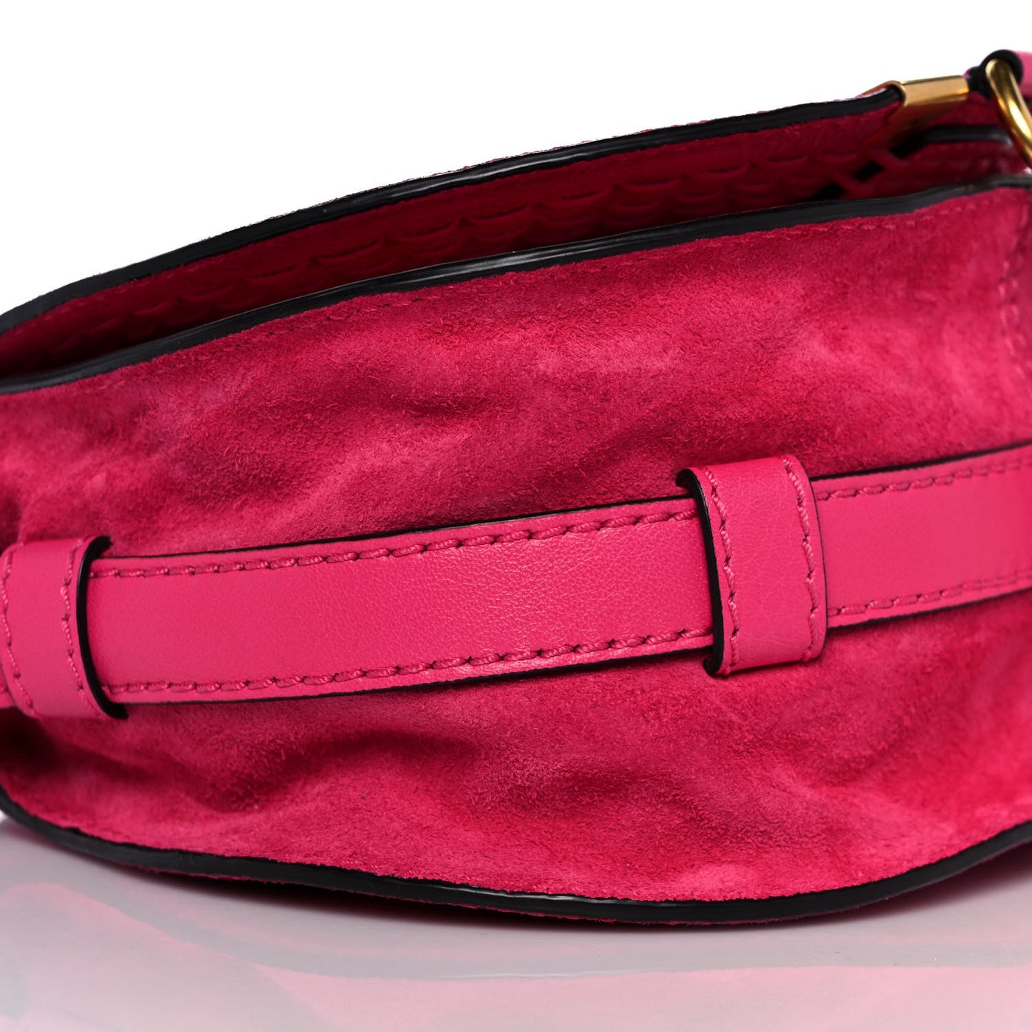 Suede Calfskin Braided Mini Marcie Round Crossbody Bag Fuchsia Rose
