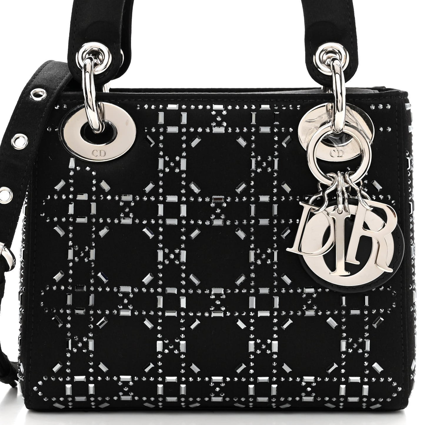 Satin Crystal Cannage Mini Lady Dior Black