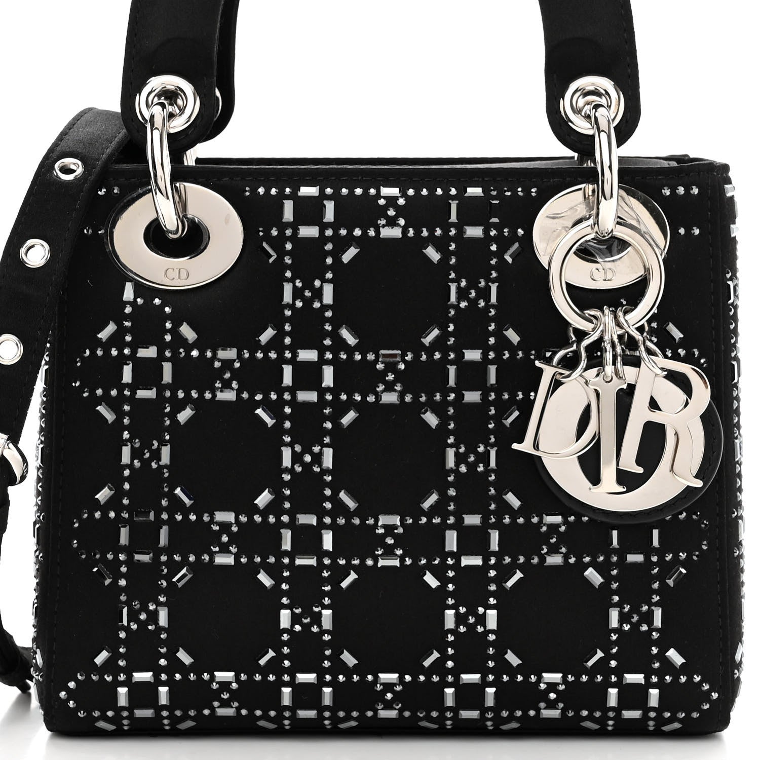 Christian Dior Satin Crystal Cannage Mini Lady Dior Black 7 of 9
