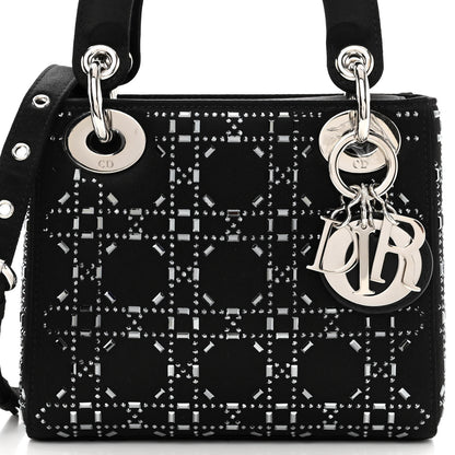 Christian Dior Satin Crystal Cannage Mini Lady Dior Black 7 of 9