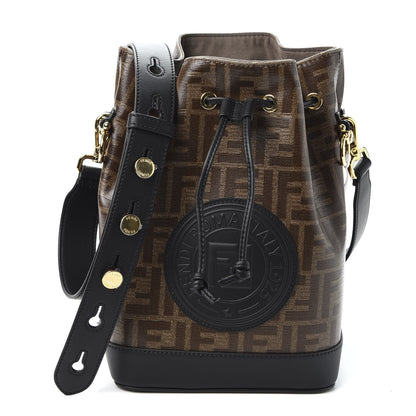 Fendi Glazed Fabric Vitello Grace F is Fendi FF 1974 Stamp Patch Grande Mon Tresor Bucket Bag Mogano Panna Black 1 of 10