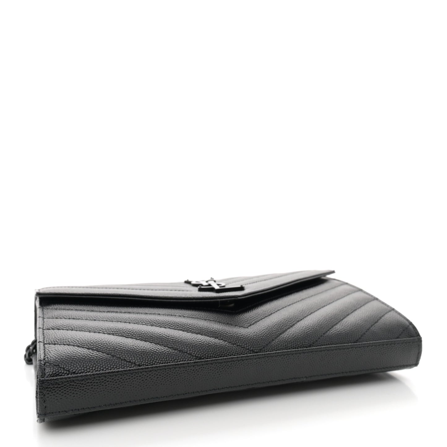 Grain De Poudre Matelasse Chevron Monogram Monochrome Chain Wallet Black