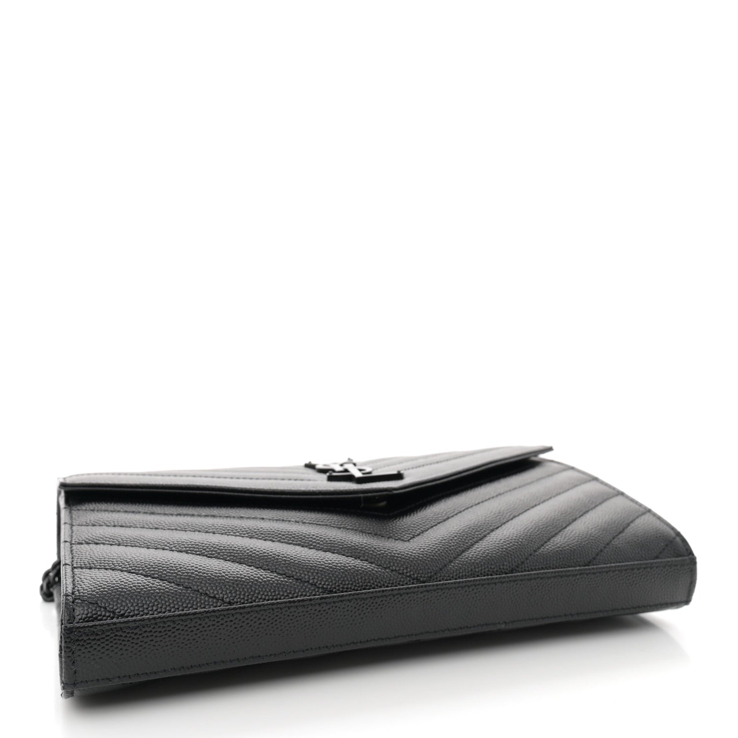 Saint Laurent Grain De Poudre Matelasse Chevron Monogram Monochrome Chain Wallet Black 4 of 10