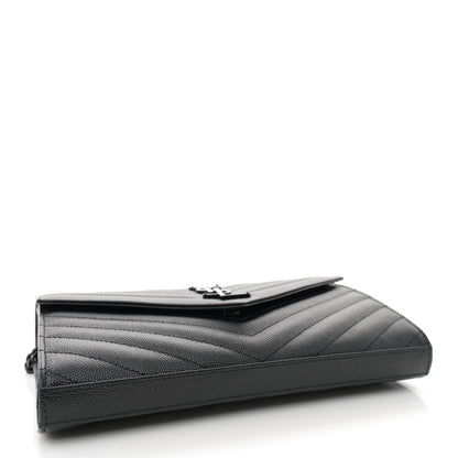 Saint Laurent Grain De Poudre Matelasse Chevron Monogram Monochrome Chain Wallet Black 4 of 10