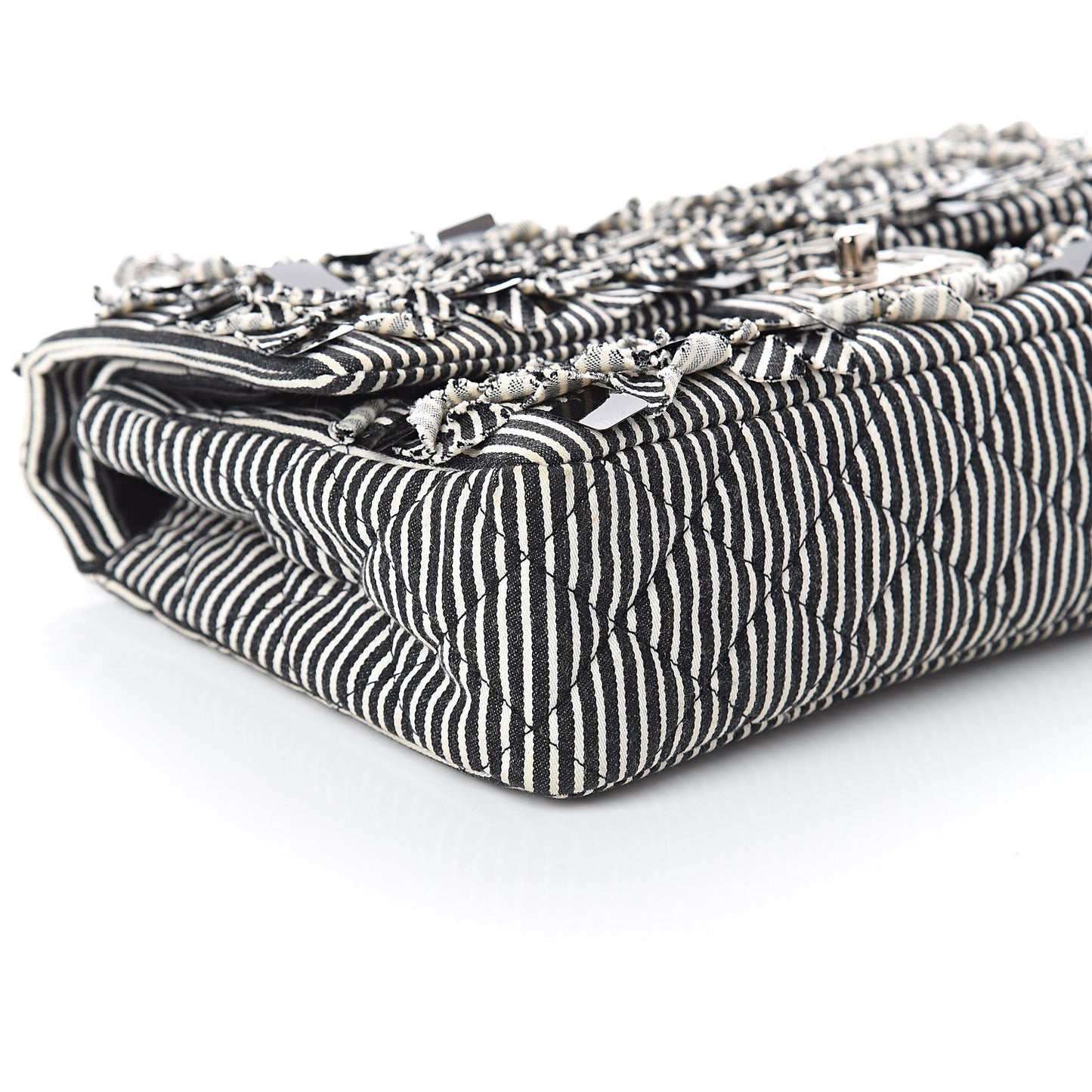 Canvas Sequin Stripe Medium Double Flap Black White
