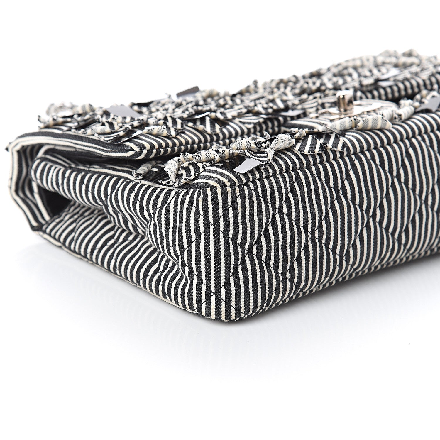 Chanel Canvas Sequin Stripe Medium Double Flap Black White 7 of 8